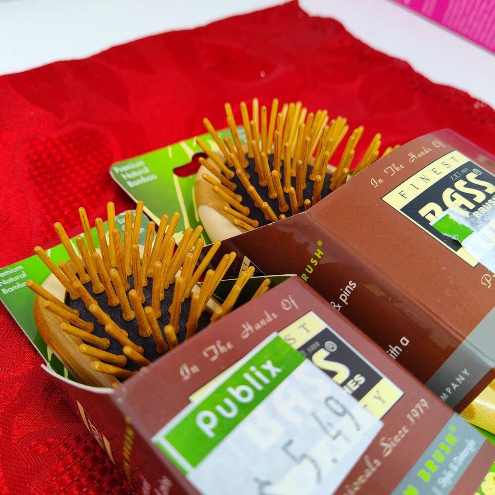 2X Lg & Sm Bass Brushes | The Green Brush Bamboo Pin + Bamboo Handle Hair Brush - Picture 3 of 6